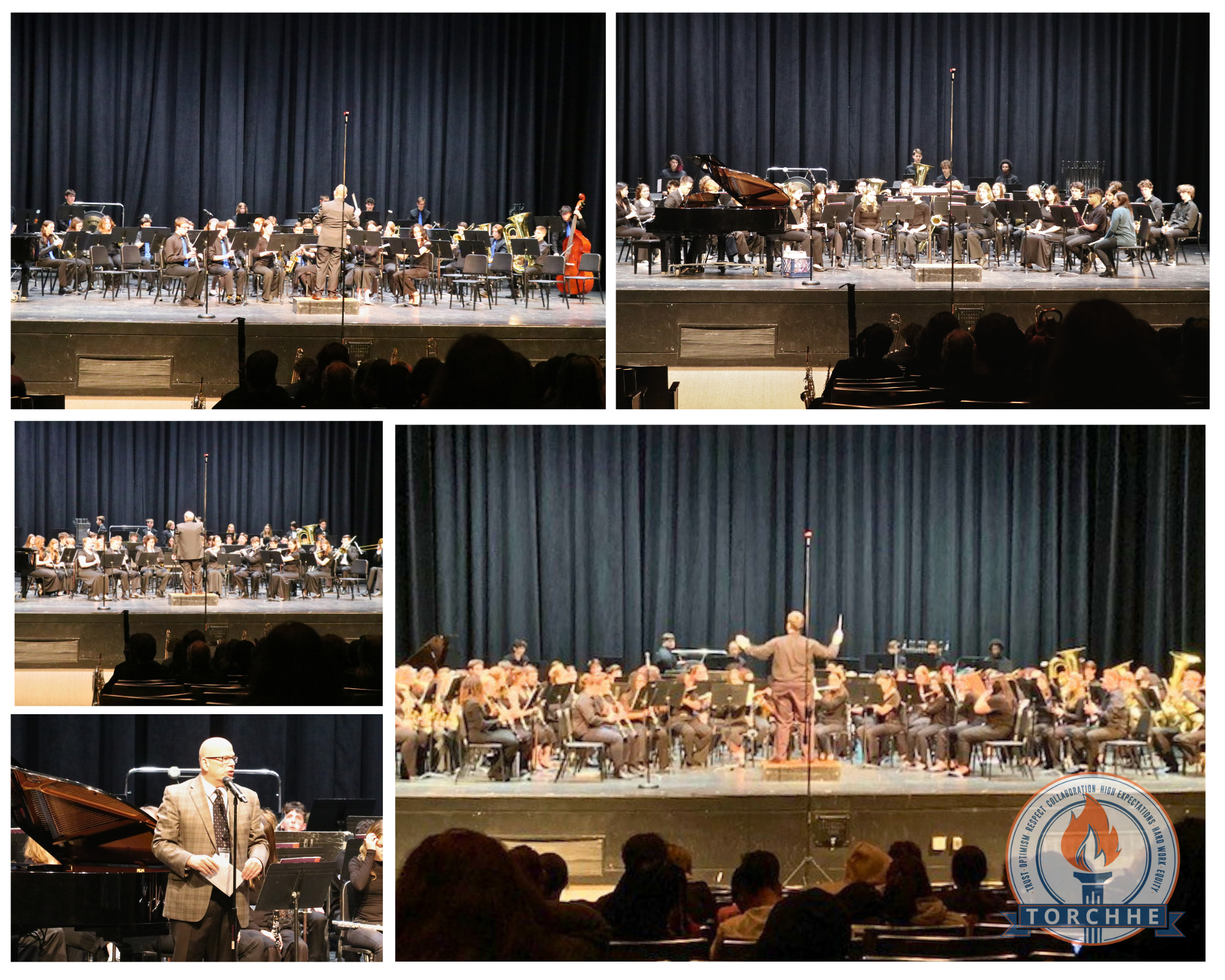 5-photo collage of student band performance